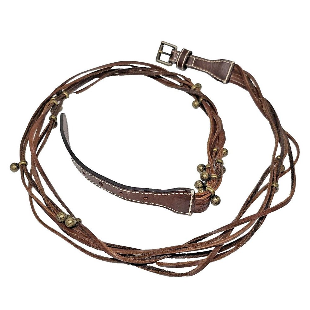 J Crew Brown Leather Belt Size Large Multi Strand Brass Hardware Belt